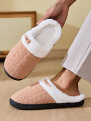 Horn Buckle Furry Texture Flat Slippers