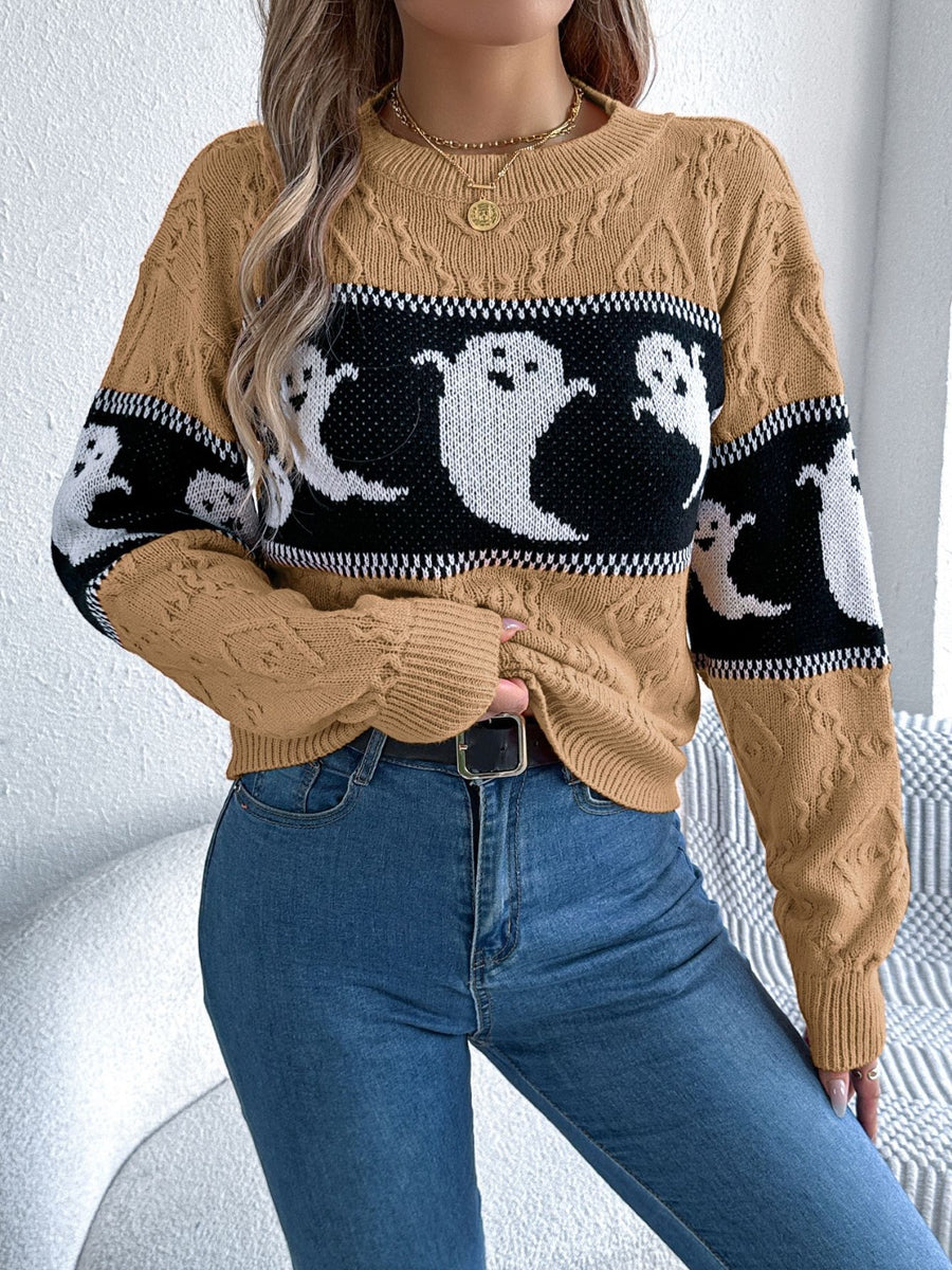 Ghost Round Neck Long Sleeve Sweater