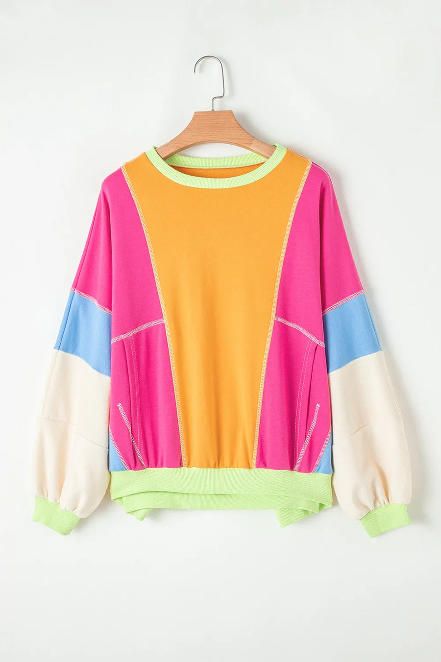 Color Block Round Neck Long Sleeve Top