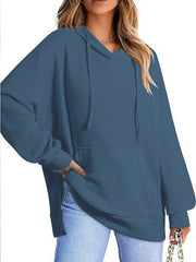 Drawstring Slit Long Sleeve Hoodie