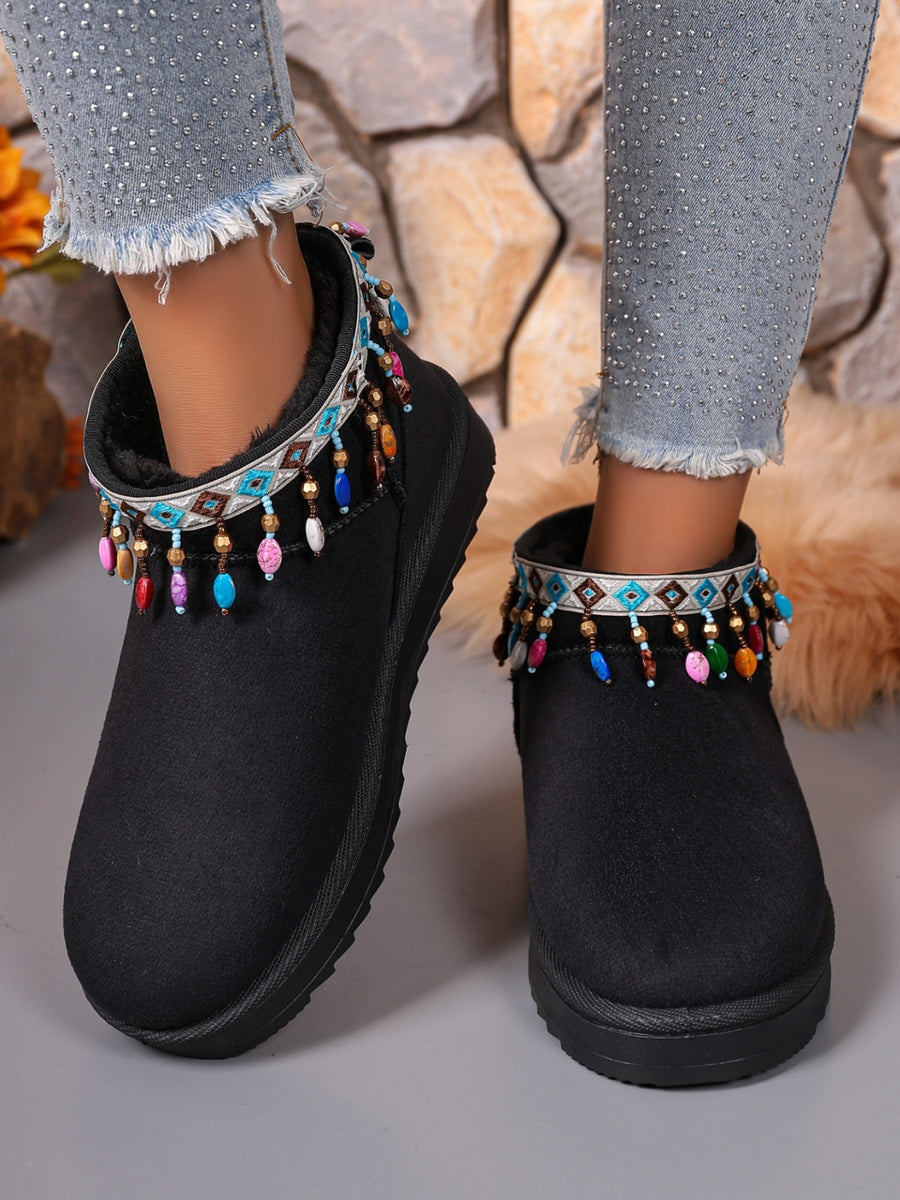 Thermal Faux Fur Beaded Platform Boots