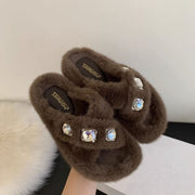 Crisscross Rhinestone Trim Open Toe Slippers