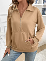 Half Zip Kangaroo Pocket Long Sleeve Sweatshirt