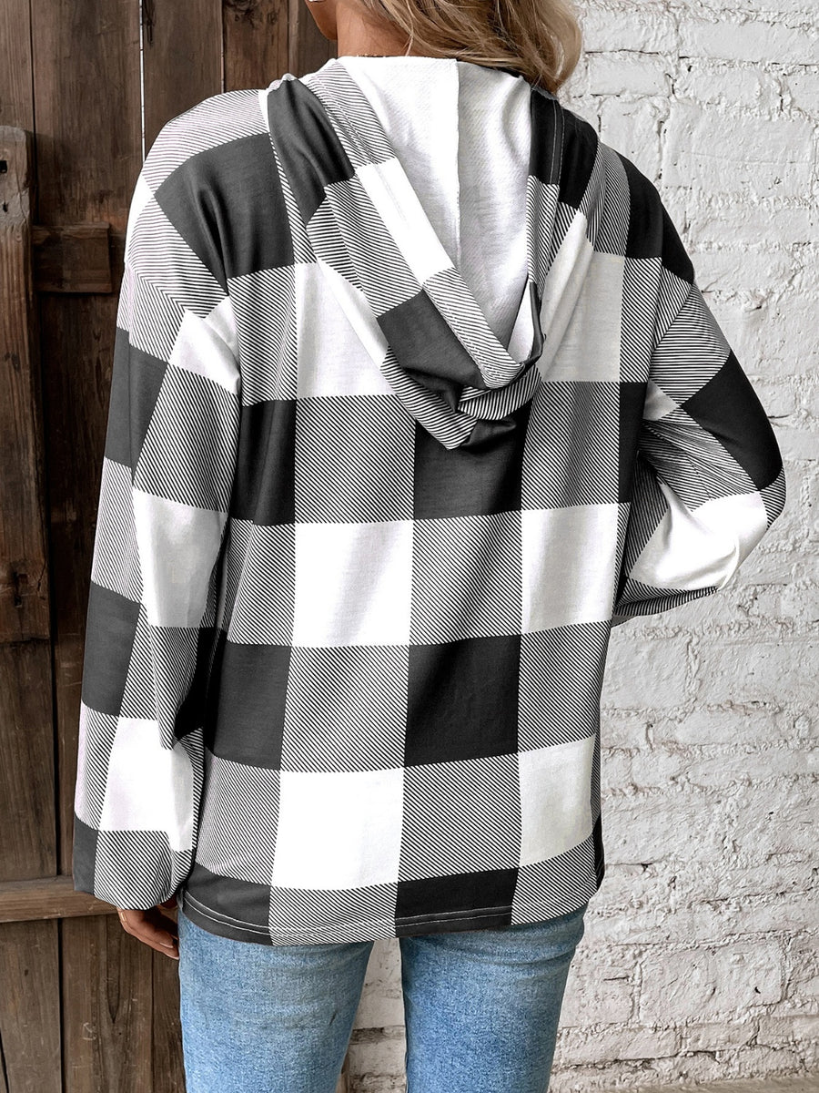 Plaid Dropped Shoulder Long Sleeve Hoodie