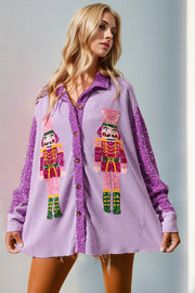 Double Take Sequin Nutcracker Button Up Shirt