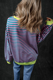 Pumpkin Striped Round Neck Long Sleeve Sweatshirt