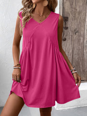 Ruched V-Neck Sleeveless Mini Dress