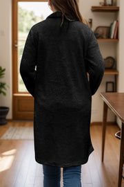 Full Size One Button Long Sleeve Longline Plush Coat