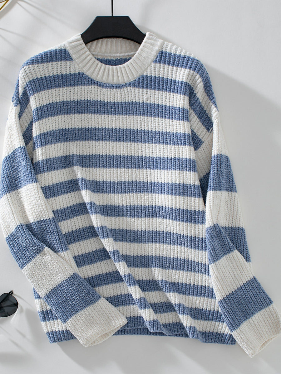 Striped Round Neck Long Sleeve Sweater