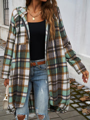 Plaid Zip Up Hooded Coat