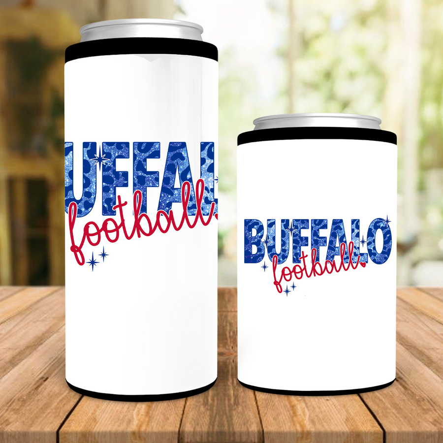 Buffalo Football Glitter Leopard Print Can Cooler