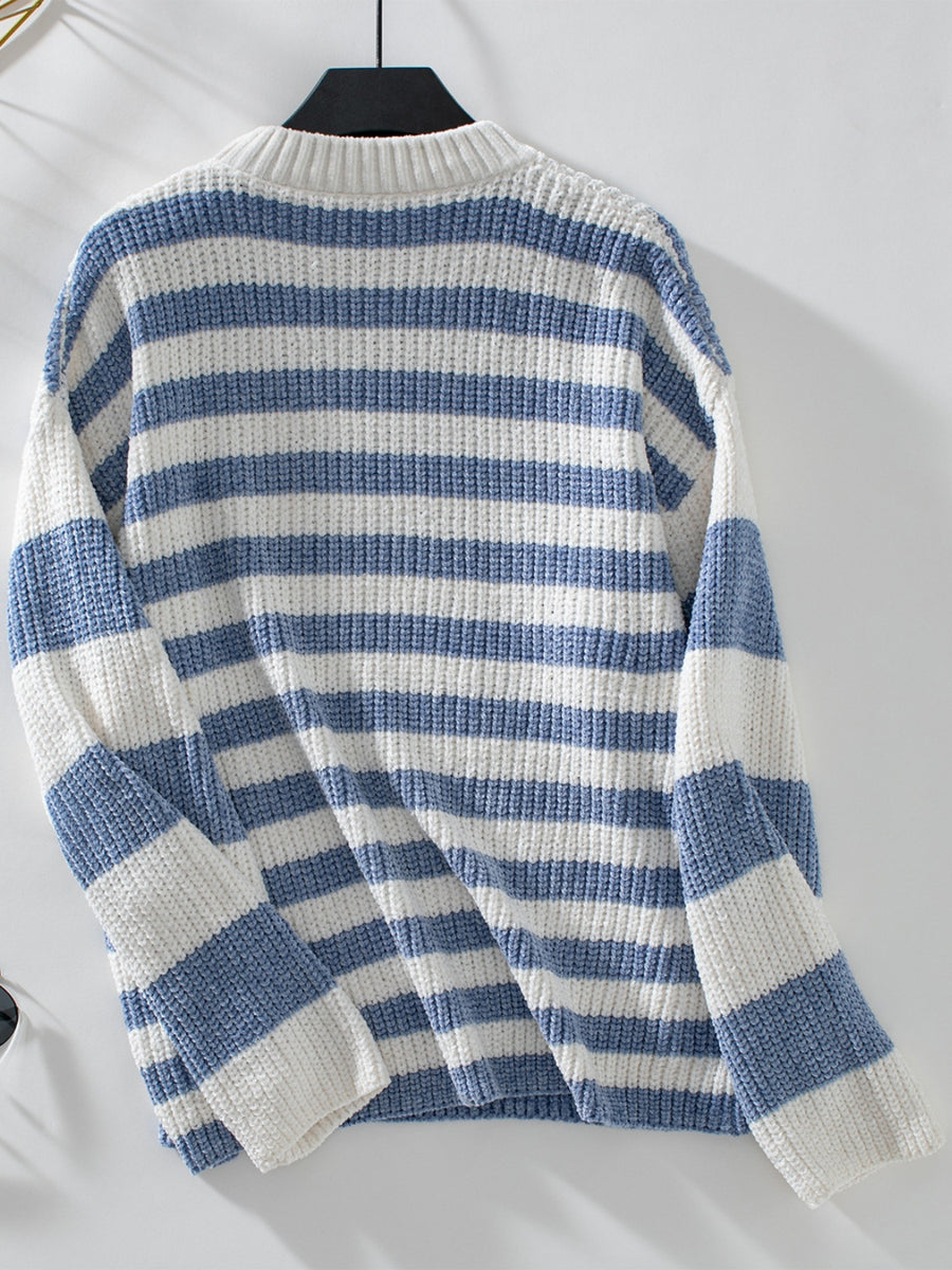 Striped Round Neck Long Sleeve Sweater