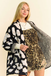 Davi & Dani Leopard Open Front Long Sleeve Cardigan