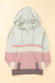 Color Block Long Sleeve Drawstring Hooded Sweater