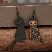 Alloy Hook Wooden Cat Earrings