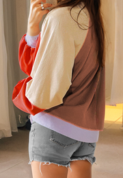 Color Block Round Neck Long Sleeve Sweatshirt