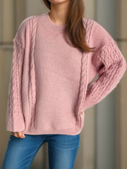 Cable-Knit Round Neck Long Sleeve Sweater