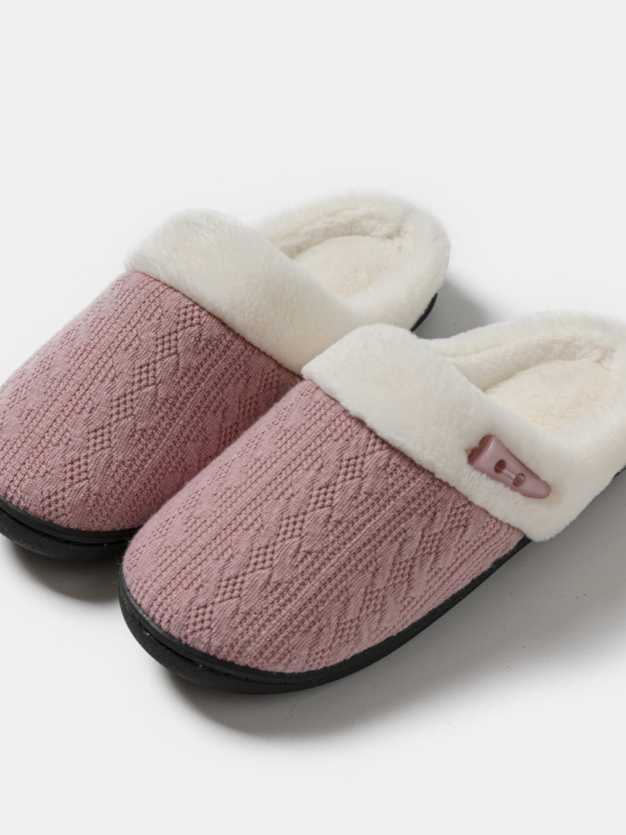 Horn Buckle Furry Texture Flat Slippers