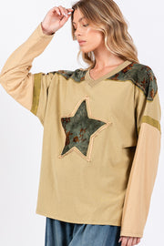 SAGE + FIG Star Patch Long Sleeve Color Block T-Shirt