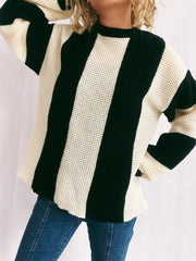 Color Block Round Neck Long Sleeve Sweater