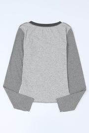 Exposed Seam Contrast Round Neck Long Sleeve T-Shirt