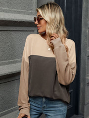 Double Take Contrast Round Neck Long Sleeve T-Shirt