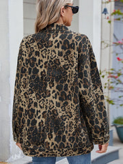 Leopard Button Up Drop Shoulder Denim Jacket