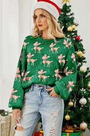 Reindeer Round Neck Drop Shoulder Sweater