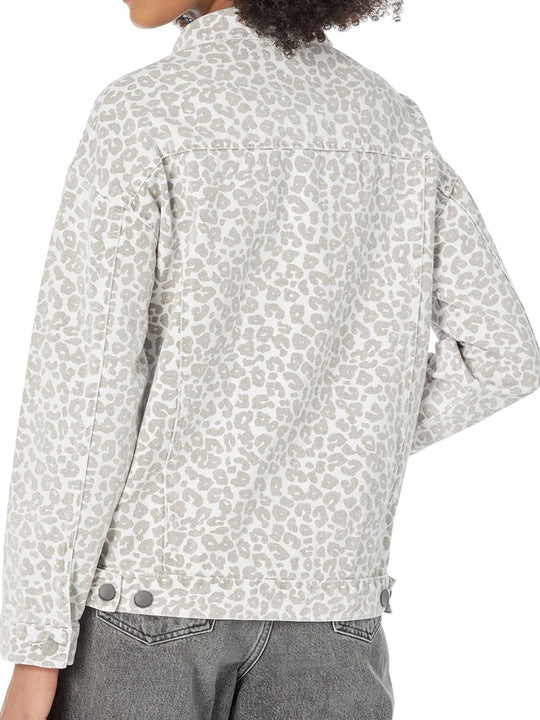Leopard Button Up Long Sleeve Denim Jacket