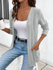 Pocketed Open Front Long Sleeve Cardigan