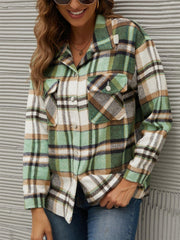 Plaid Collared Neck Long Sleeve Jacket