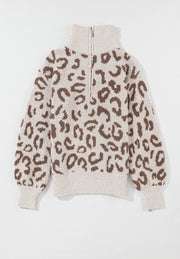 Leopard Half Zip Long Sleeve Sweater