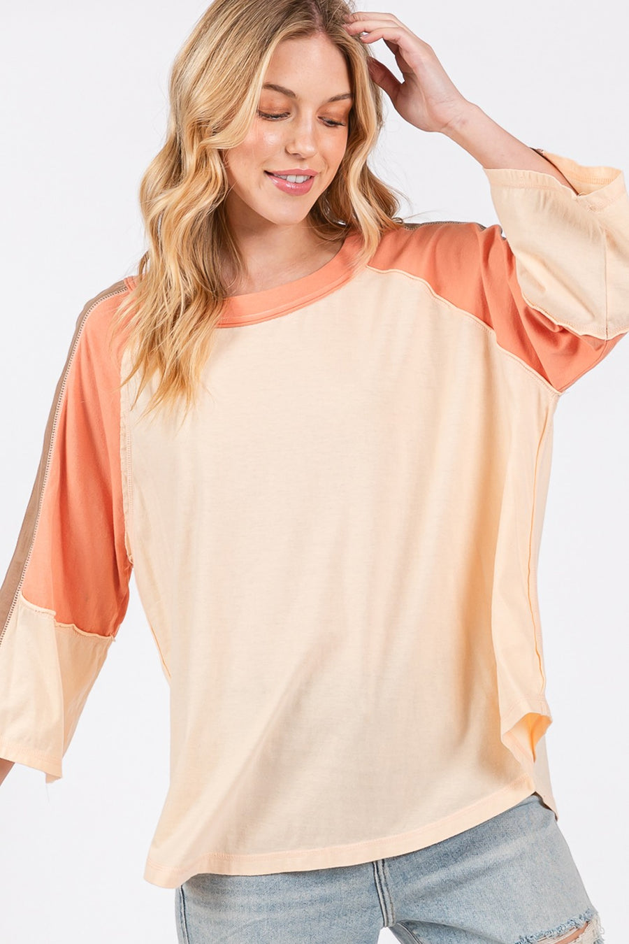 SAGE + FIG Color Block Curved Hem T-Shirt