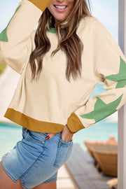 Star Contrast Round Neck Long Sleeve Sweatshirt