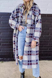 Pocketed Plaid Long Sleeve Coat