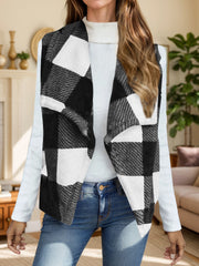 Plaid Open Front Vest Coat