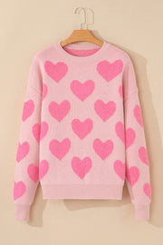 Valentine's Day Heart Jacquard Round Neck Sweater