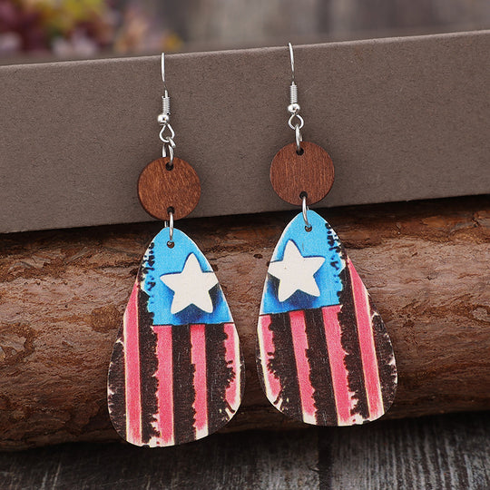 Star & Stripes Wooden Dangle Earrings