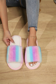 Color Block Open Toe Faux Fur PVC Slippers