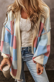 Color Block Open Front Long Sleeve Cardigan