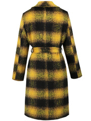 Plaid Tie Waist Long Sleeve Coat