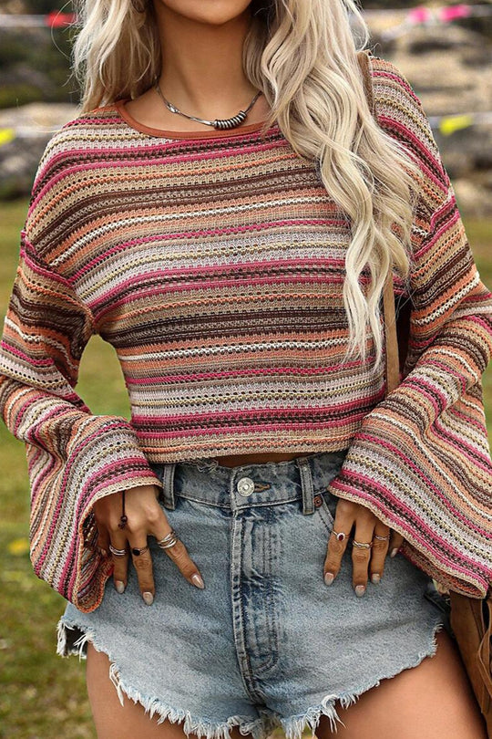 Striped Round Neck Long Sleeve Blouse