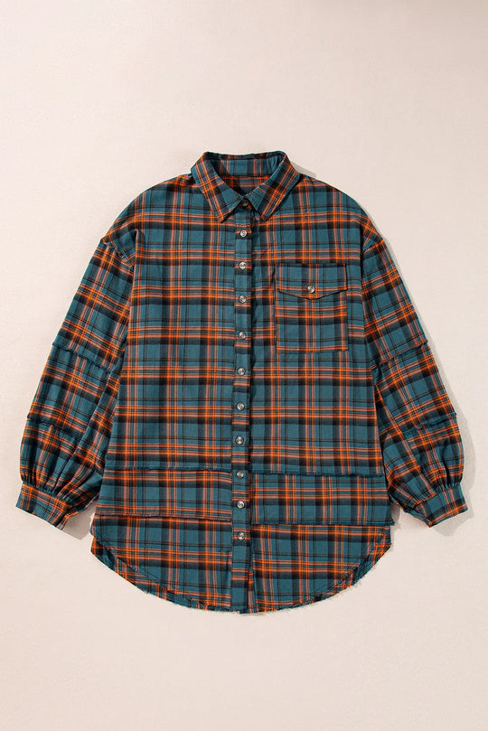 Plaid Collared Neck Long Sleeve Shirt