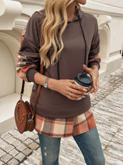 Devine Drawstring Plaid Long Sleeve Hoodie