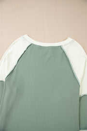 Color Block Round Neck Raglan Sleeve Top