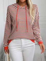 Striped Long Sleeve Hooded Knit Top