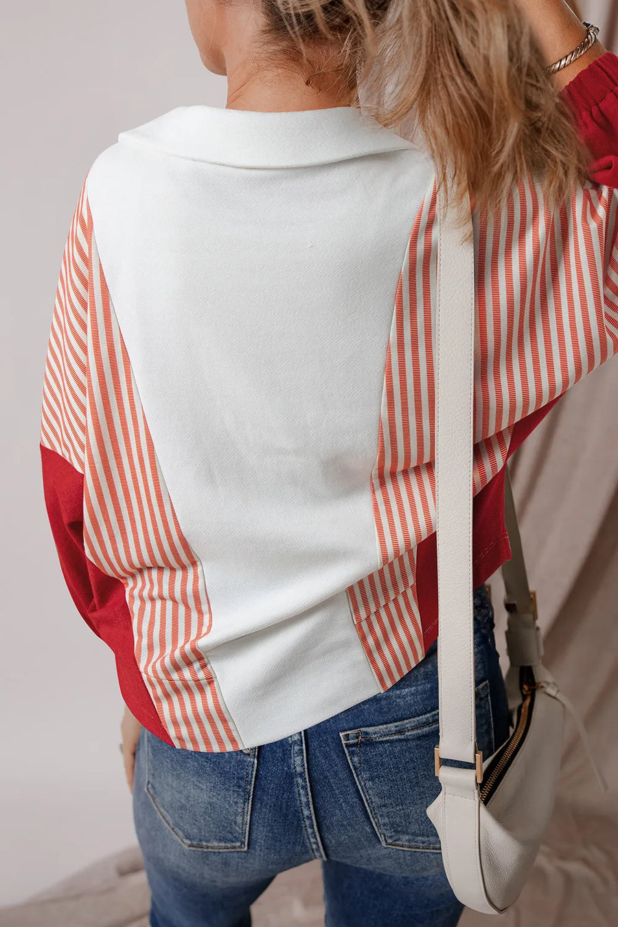 Striped Collared Neck Long Sleeve Sweatshirt