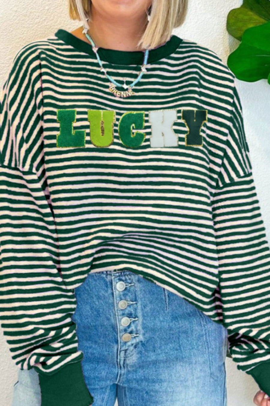 LUCKY Striped Round Neck Long Sleeve Sweatshirt