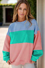 Color Block Round Neck Long Sleeve Sweatshirt