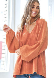 Frill V-Neck Balloon Sleeve Blouse